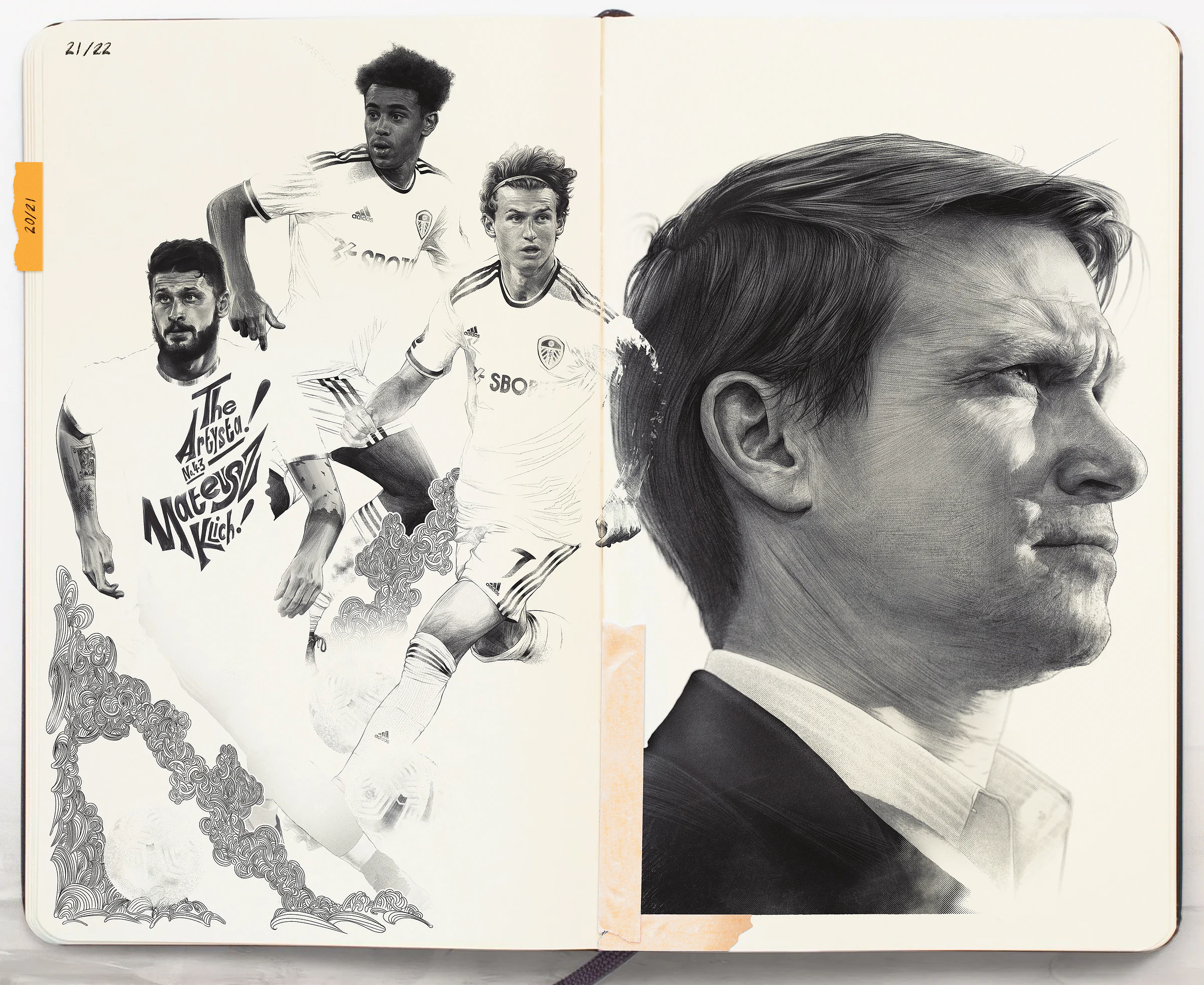 A physical Leeds sketchbook spread mapped across both pages of the digital sketchbook.